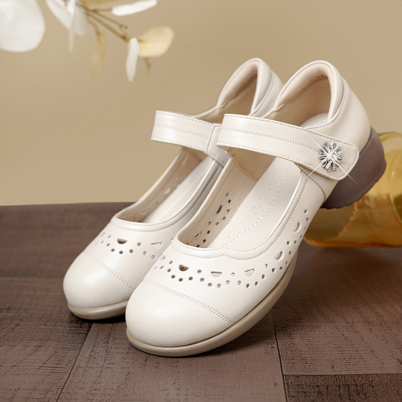 Leather Work Flats Women - 3cm All Match Breathable Comfortable Cutout