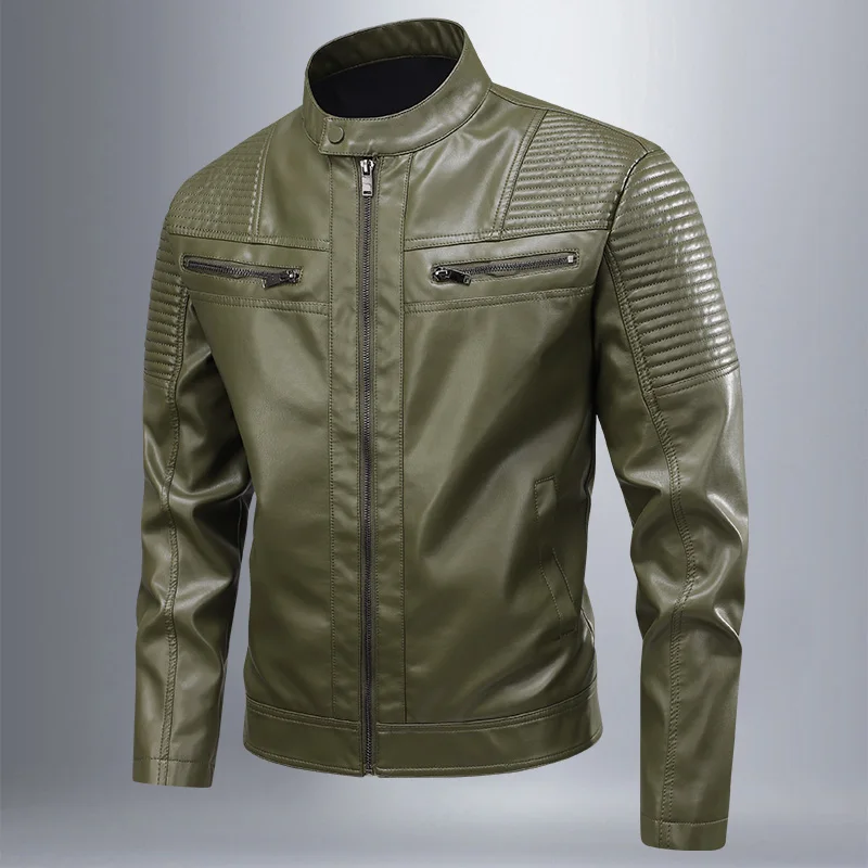 Leather Work Jacket Mens - Male Korean Fashion Casual PU Leather