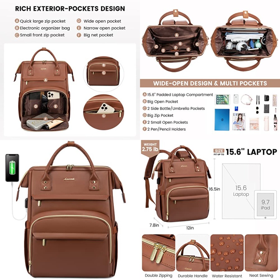 Leather Working - Leather Laptop Backpack for Women, Travel