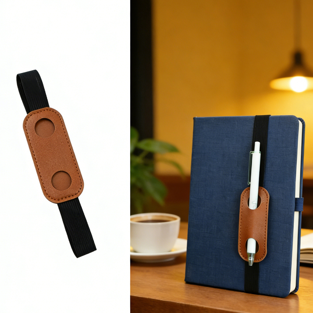 Leather Work Notebook - Portable Notebook Pen Holder with Elastic