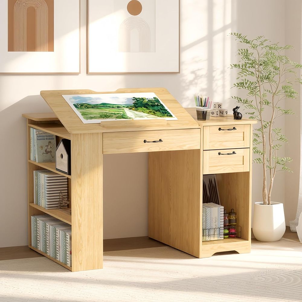 Leather Work In Art - Adjustable Art Desk with Storage and