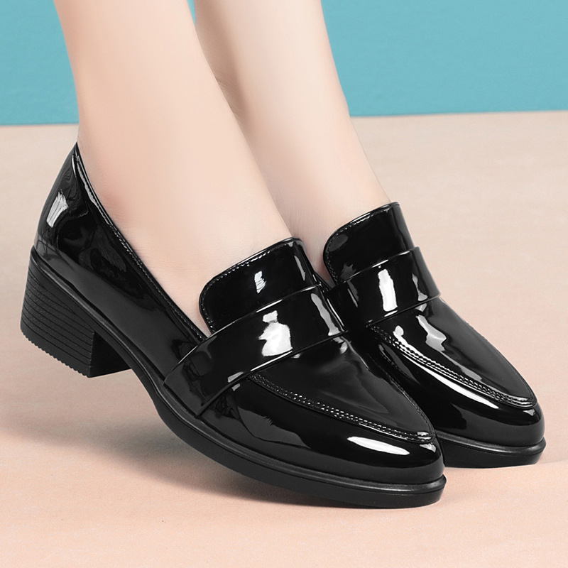 Leather Work Flats Women - British Style Shallow Pointed Toe Patent