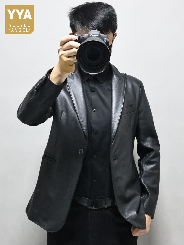 Slim Fit Solid Color Men Offic - Leather Work Jacket Mens のレビューと価格