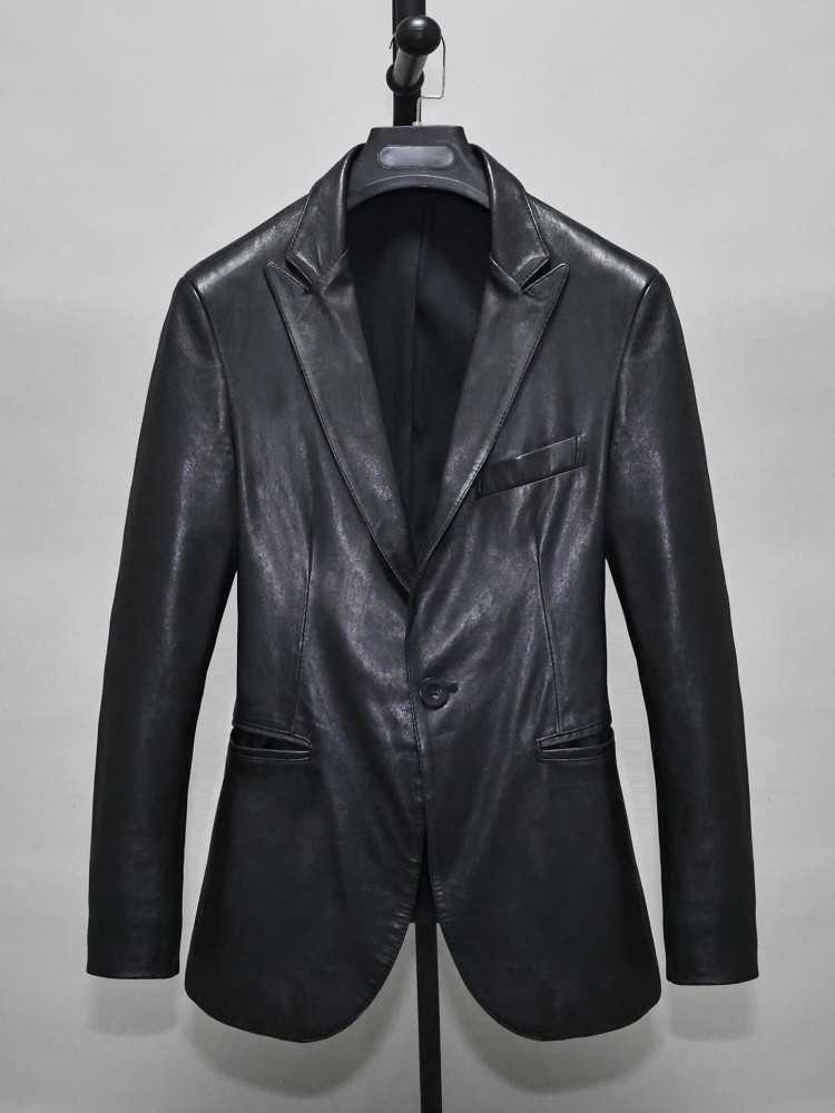 Slim Fit Solid Color Men Offic - Leather Work Jacket Mens のレビューと価格