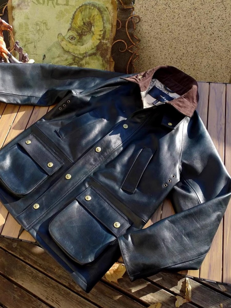Mens Genuine Cow Leather Jacke - Leather Work Jacket Mens のレビューと価格