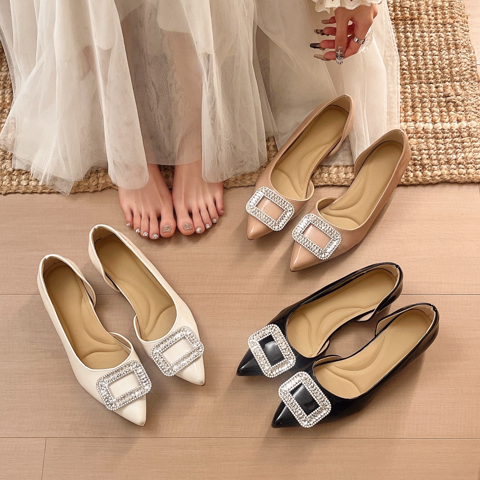 Women's Pointed Toe Patent Lea - Leather Work Flats Women のレビューと価格