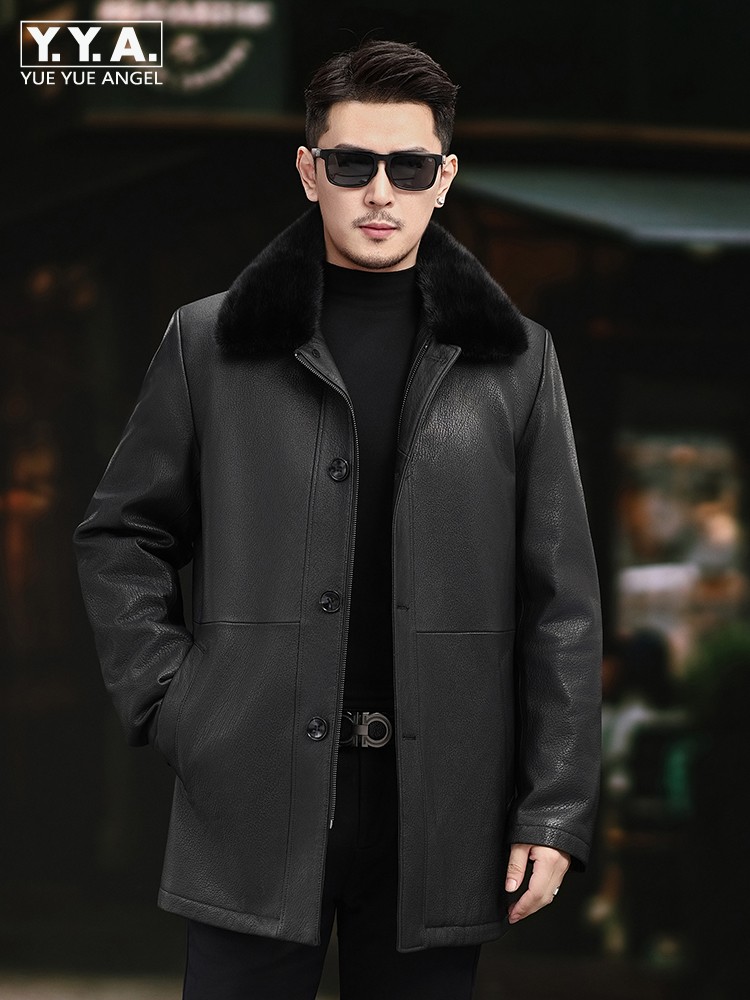 Luxury Men Winter Real Mink Fu - Leather Work Jacket Mens のレビューと価格