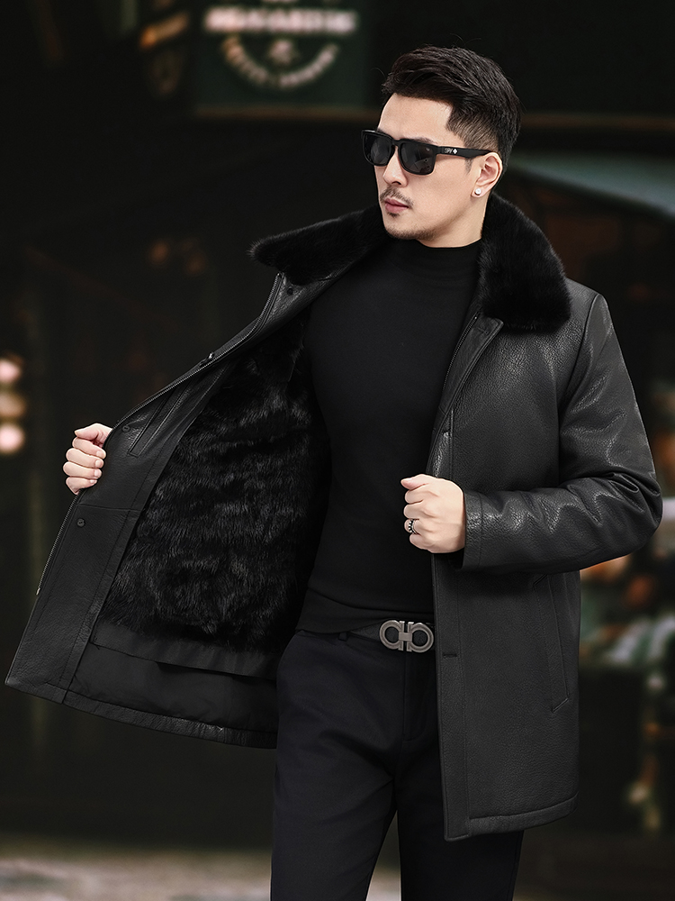Luxury Men Winter Real Mink Fu - Leather Work Jacket Mens のレビューと価格