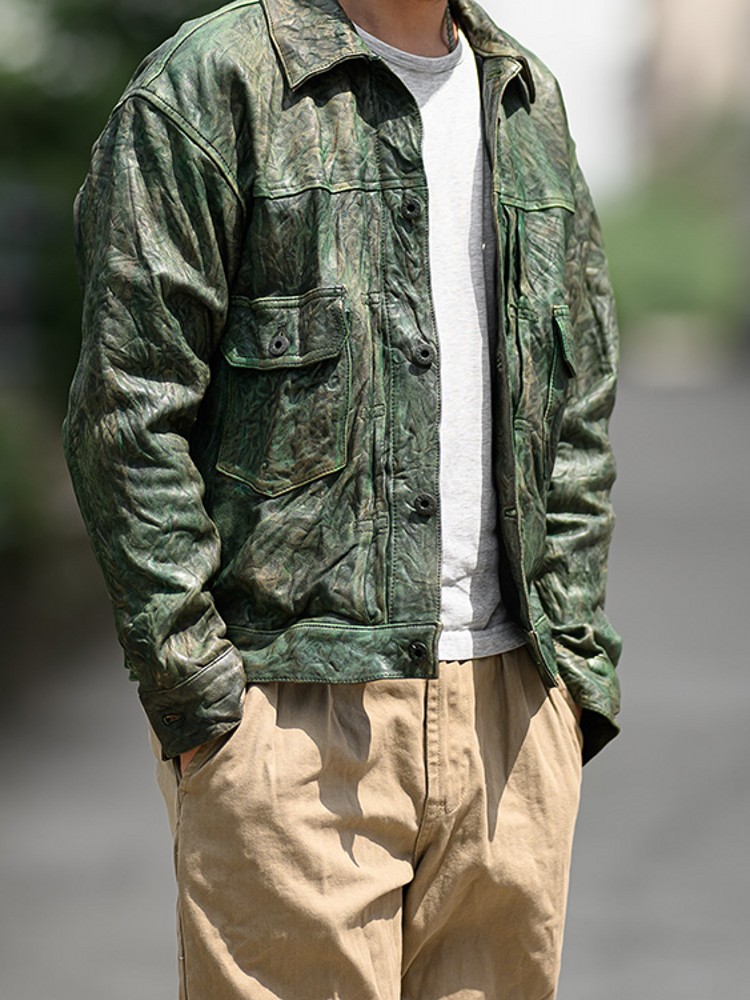 Vintage Wrinkled Real Sheepski - Leather Work Jacket Mens のレビューと価格