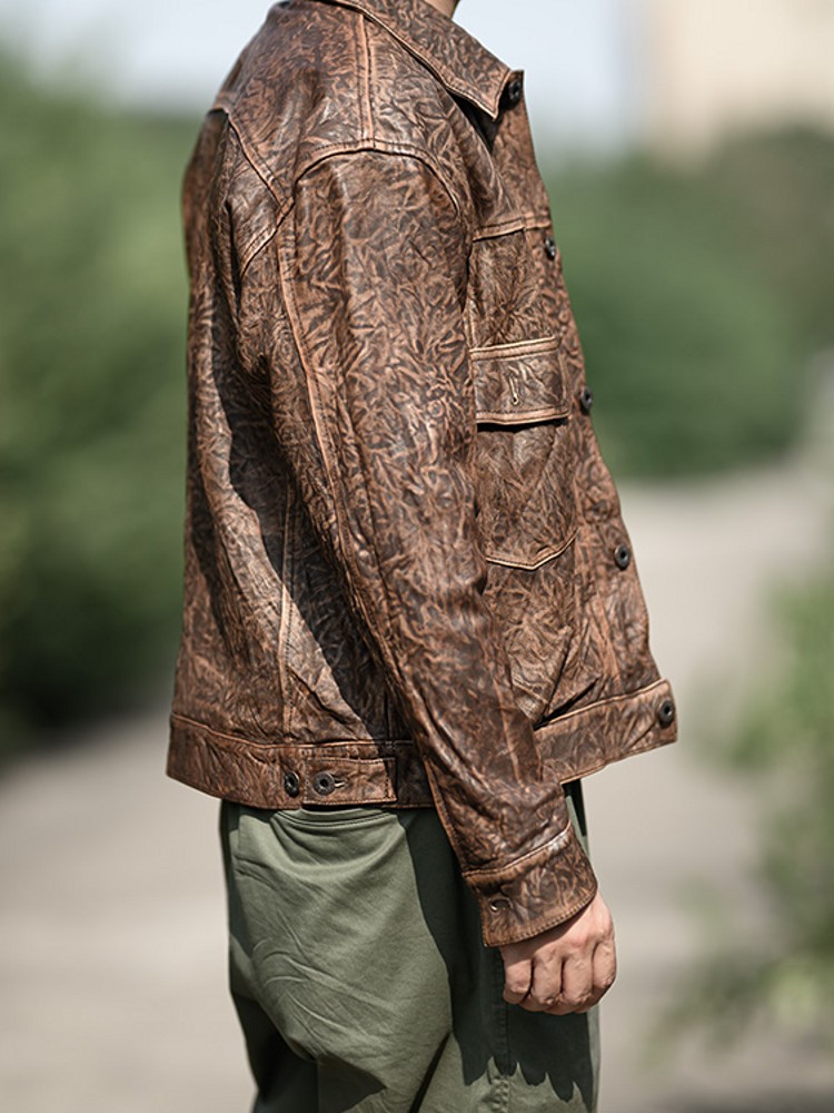 Vintage Wrinkled Real Sheepski - Leather Work Jacket Mens のレビューと価格