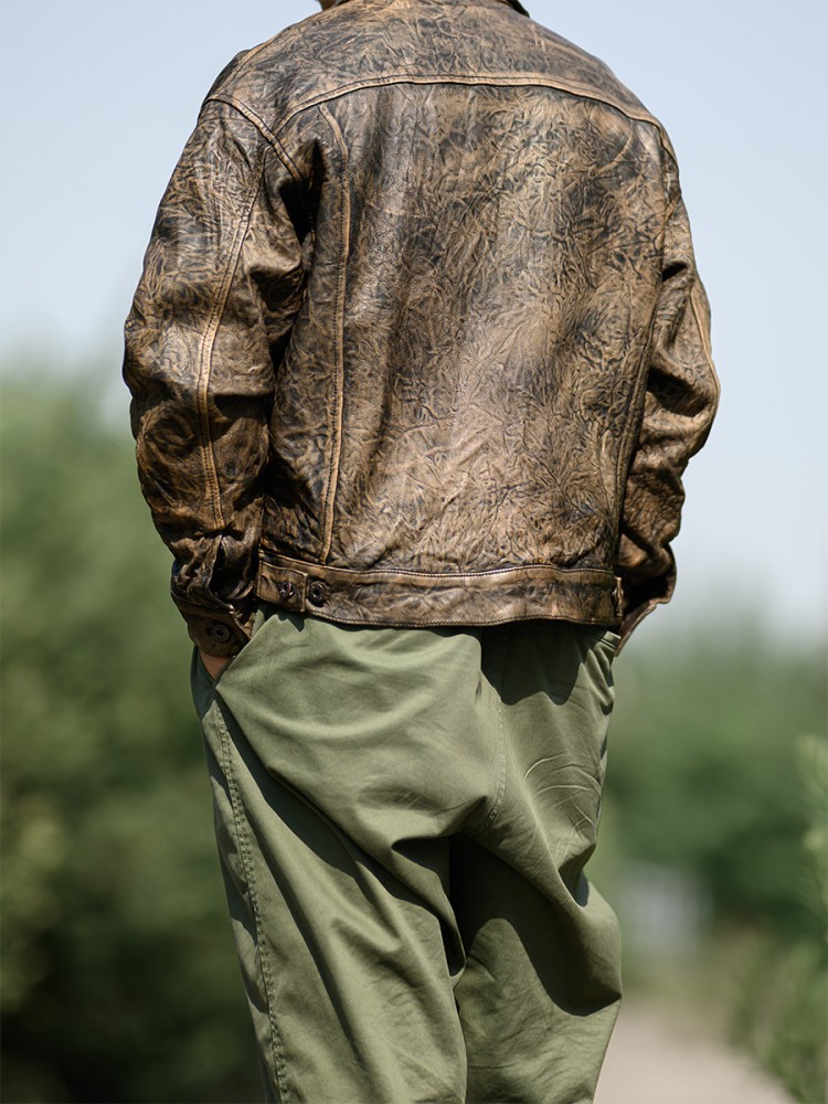 Vintage Wrinkled Real Sheepski - Leather Work Jacket Mens のレビューと価格