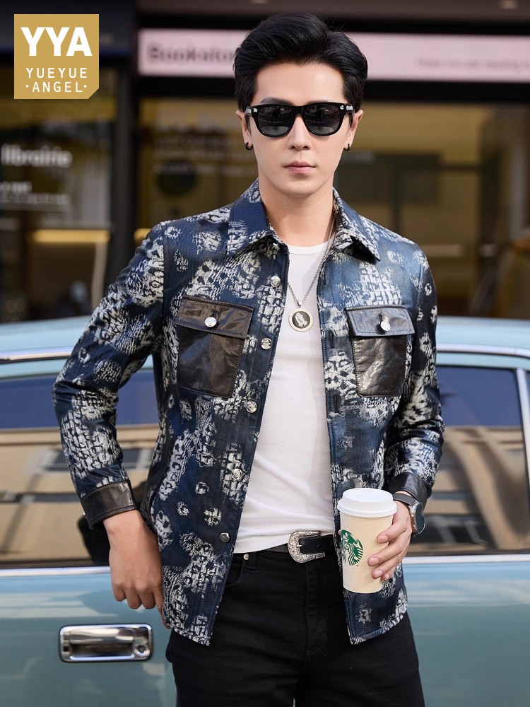Luxury New Fashion Floral Prin - Leather Work Jacket Mens のレビューと価格