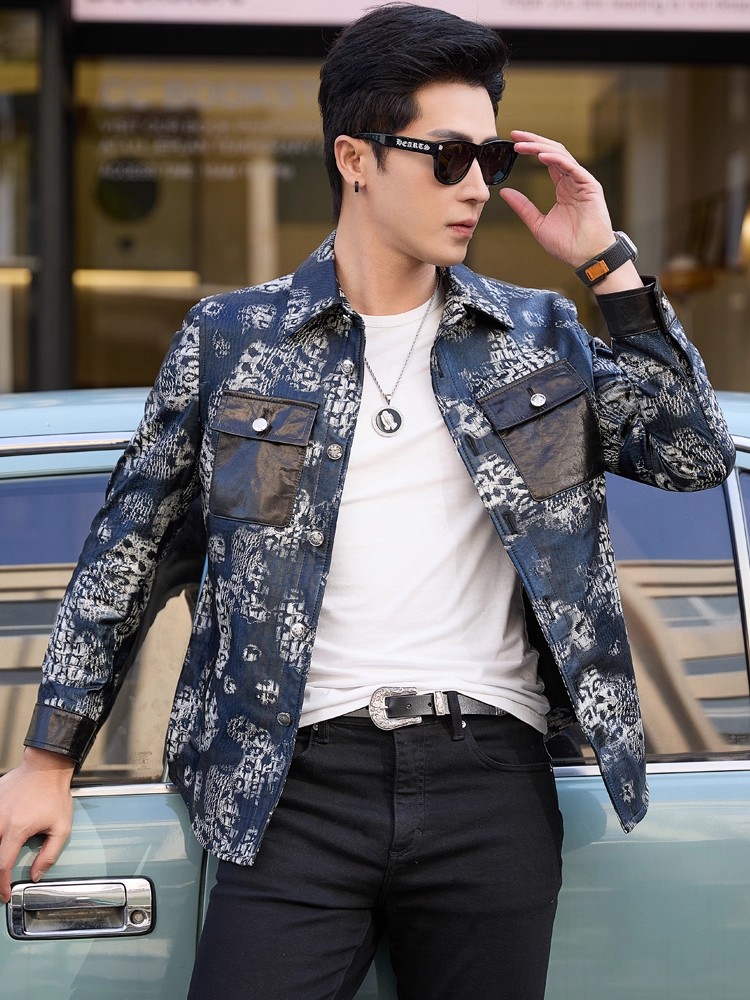 Luxury New Fashion Floral Prin - Leather Work Jacket Mens のレビューと価格