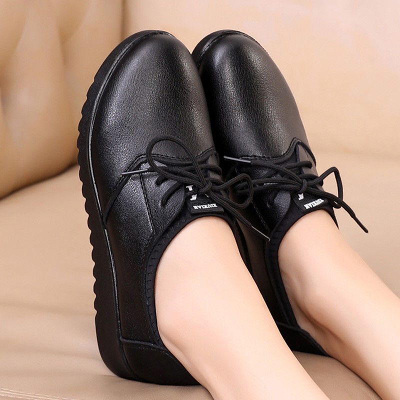 Solid Black Oxford Shoes Woman - Leather Work Flats Women のレビューと価格