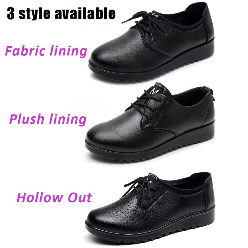 Solid Black Oxford Shoes Woman - Leather Work Flats Women のレビューと価格