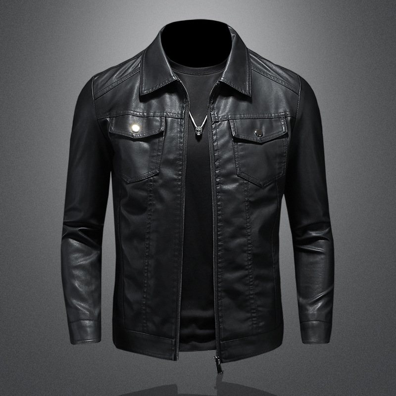 Men's Lapel Leather Jacket Aut - Leather Work Jacket Mens のレビューと価格