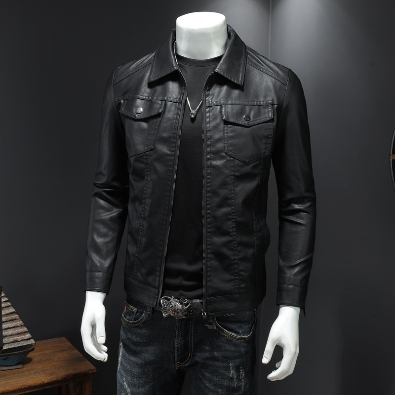 Men's Lapel Leather Jacket Aut - Leather Work Jacket Mens のレビューと価格