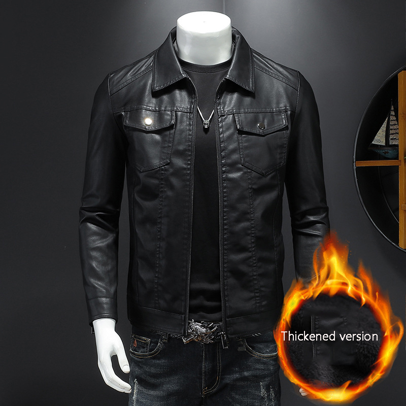 Men's Lapel Leather Jacket Aut - Leather Work Jacket Mens のレビューと価格
