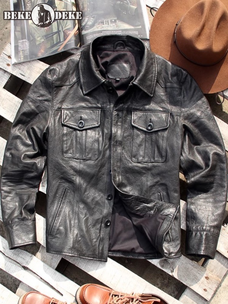 Punk Mens Genuine Leather Jack - Leather Work Jacket Mens のレビューと価格