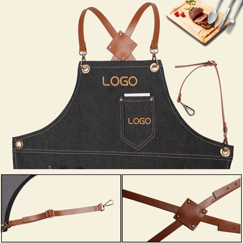 Floral PU Leather Straps Denim - Leatherwork Apron のレビューと価格