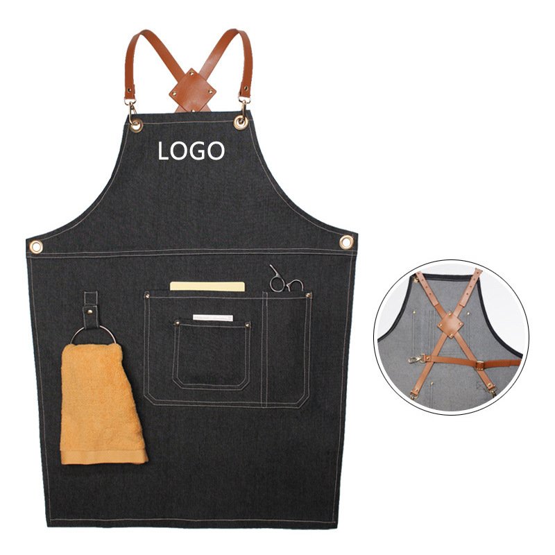Floral PU Leather Straps Denim - Leatherwork Apron のレビューと価格