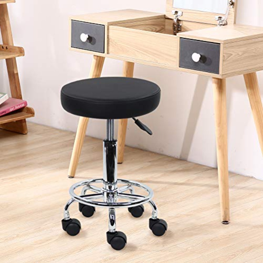 PU Leather Round Rolling Stool - Leather Working のレビューと価格